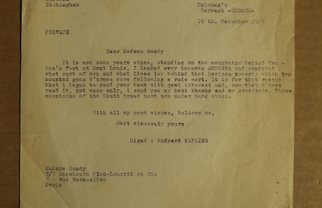 Carta de Rudyard Kippling datada el 10 de desembre del 1923 en què l'autor de 'El llibre de la selva' la felicita i li diu que l'ha llegit "not only once".