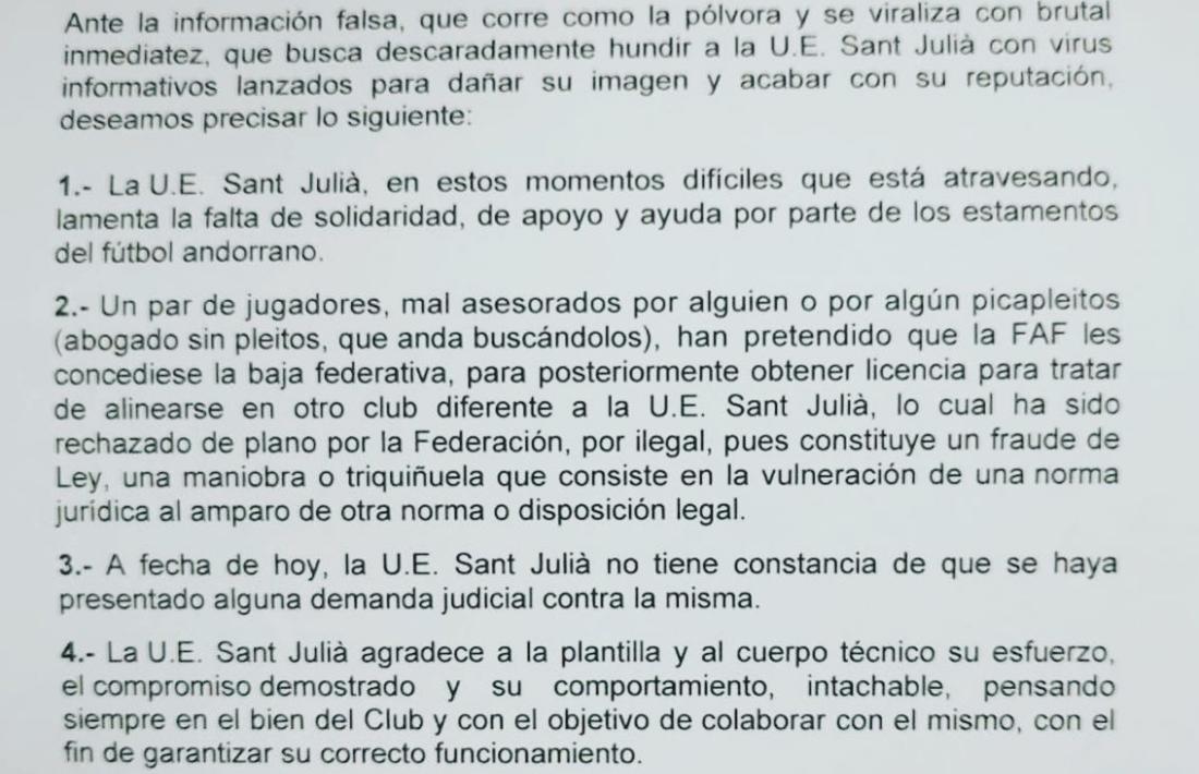 Comunicat UE Sant Julià.