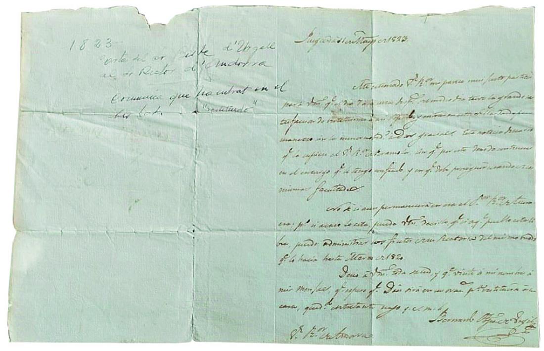 Carta autògrafa del bisbe Francés Caballero datada el març del 1823.
