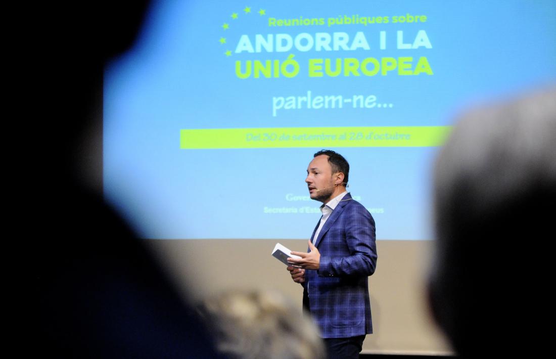 Xavier Espot en un acte sobre l'acord amb la UE.