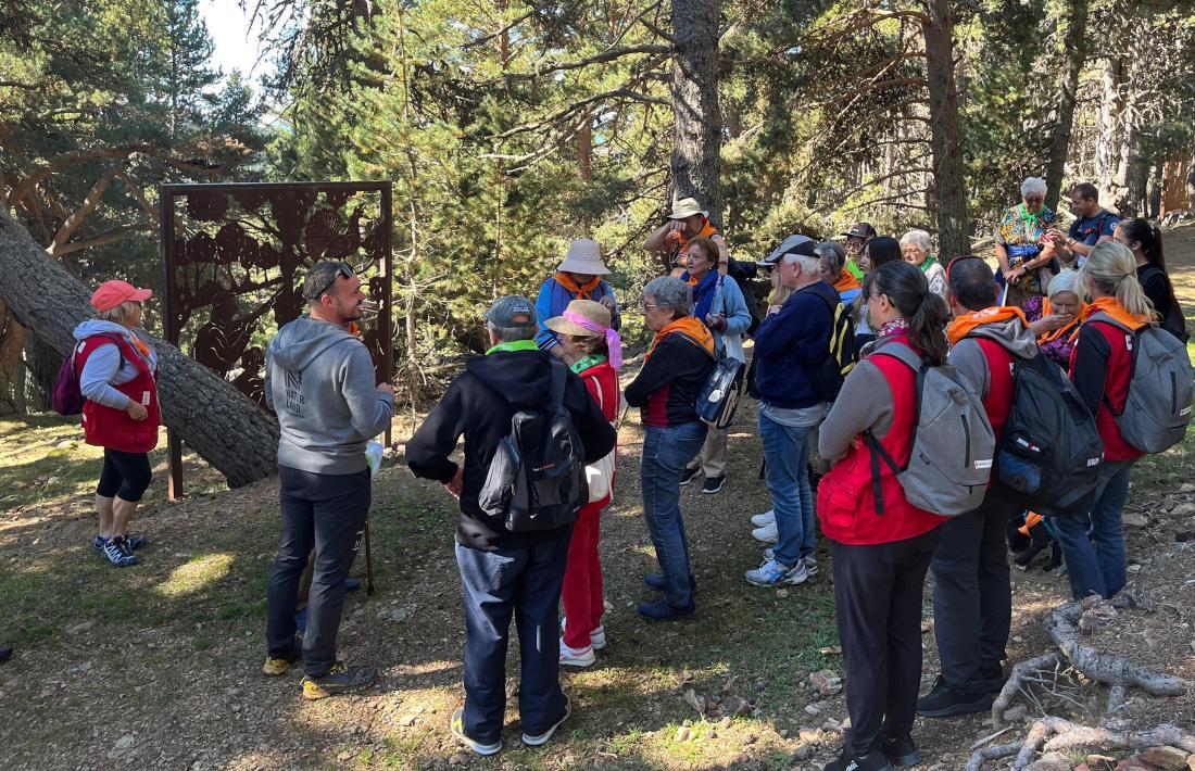 Un grup de gent gran d'excursió a la muntanya.