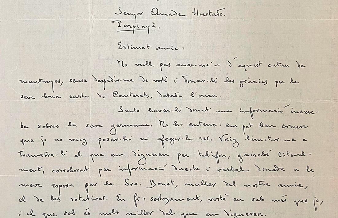 Primeres pàgines de les dues cartes escrites per Gaziel des de l’hotel Pla al seu amic Amadeu Hurtado, el 14 i el 18 d’agost del 1946.