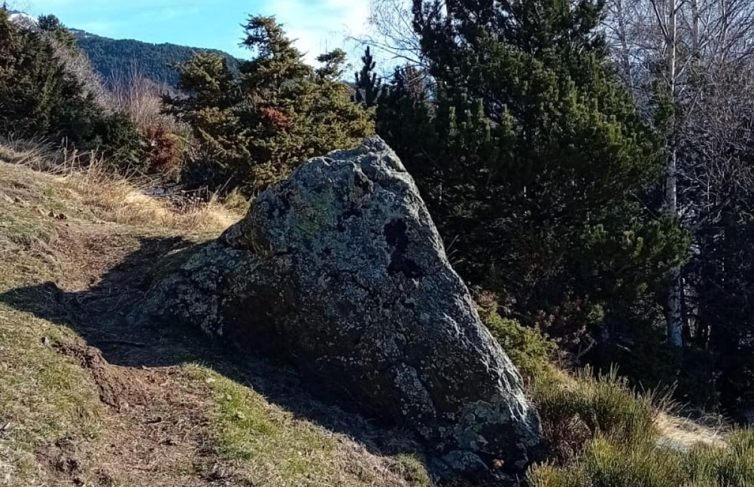 La Roca Encantada fa de trenca entre casa Bortoló i terreny comunal just en aquest paratge.