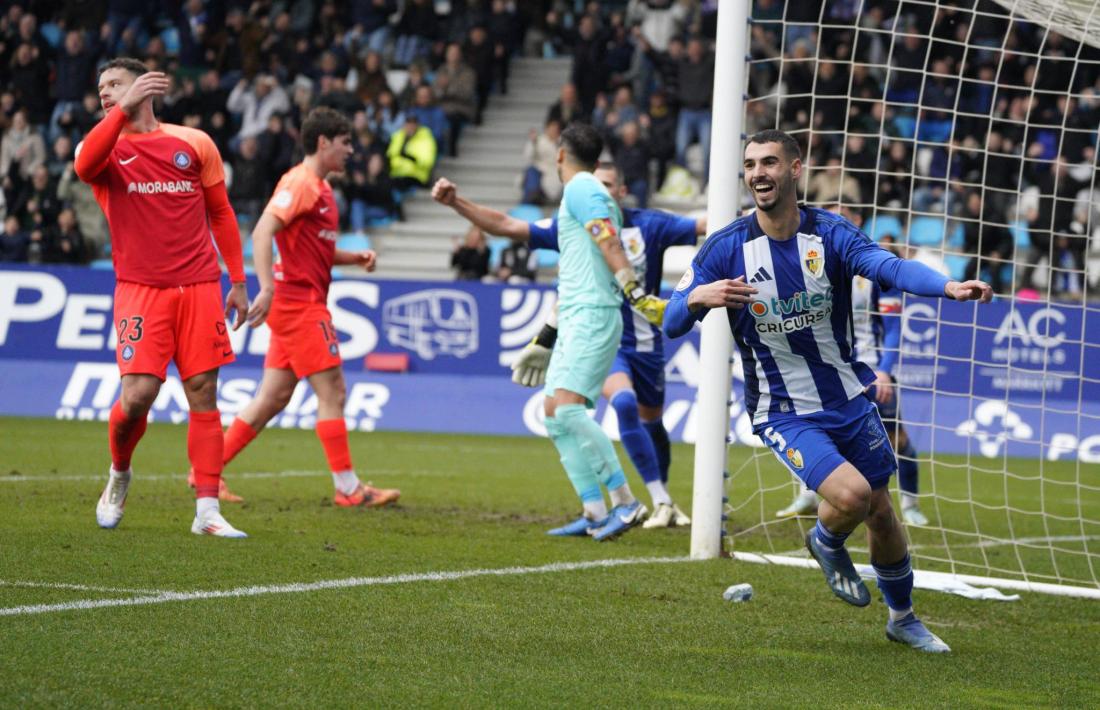 Javi Lancho celebra l’únic gol del partit contra l’FC Andorra.