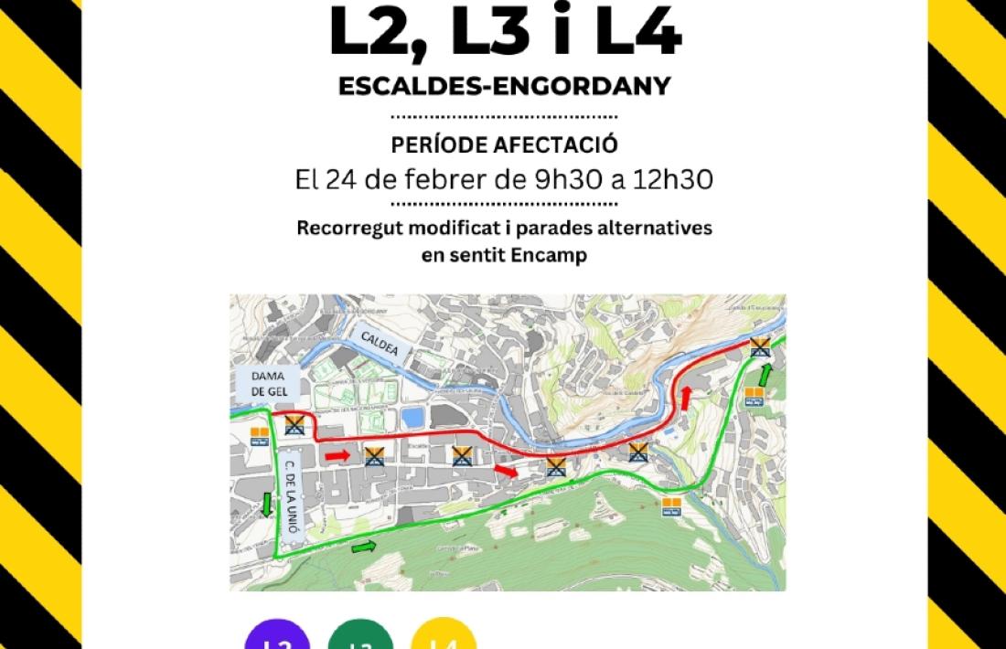 Avís amb les afectacions dels treballs de mobilitat en les línies de bus que van a Encamp.