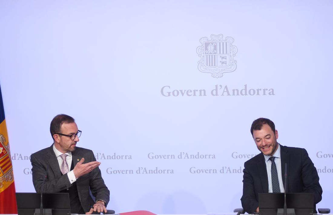 El ministre Jordi Torres i el coordinador de l’estudi, José Gismero, durant la presentació d’aquesta tarda.